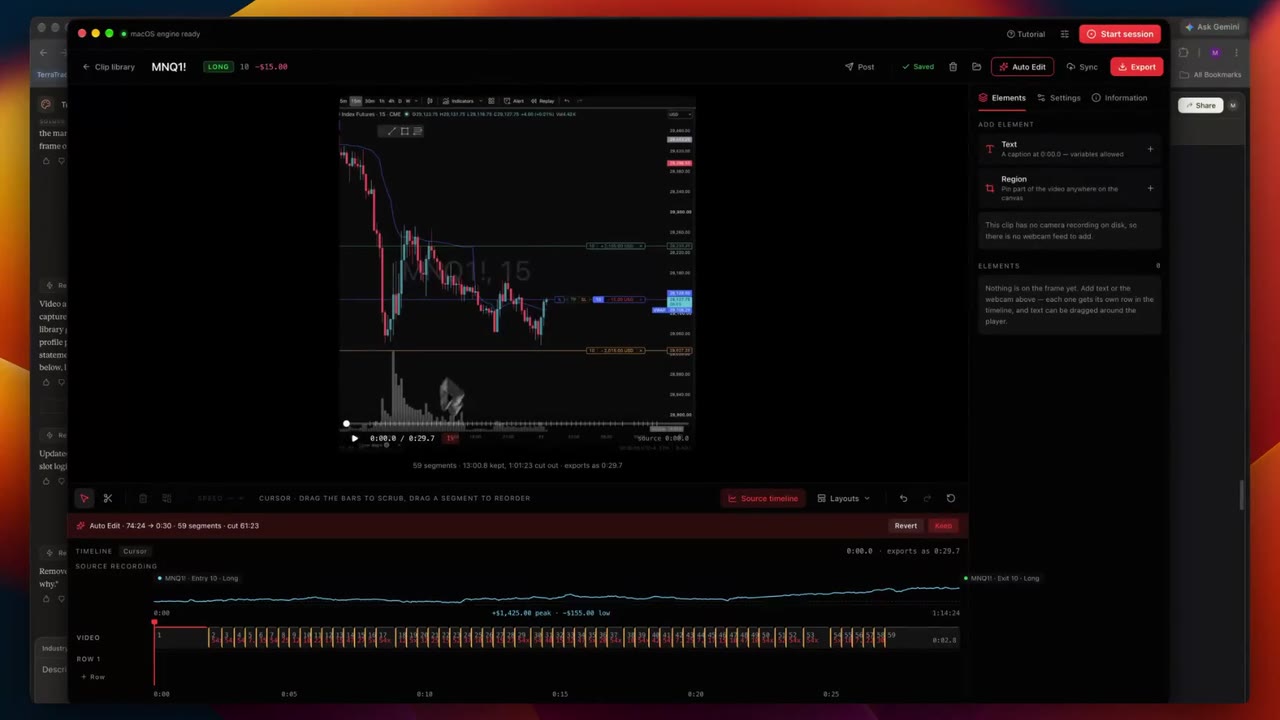 The TradeClip editor timeline with split and speed controls